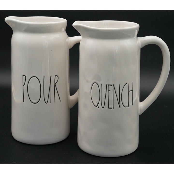 Rae Dunn Pour and Quench Large Pitchers 9 H Set of 2