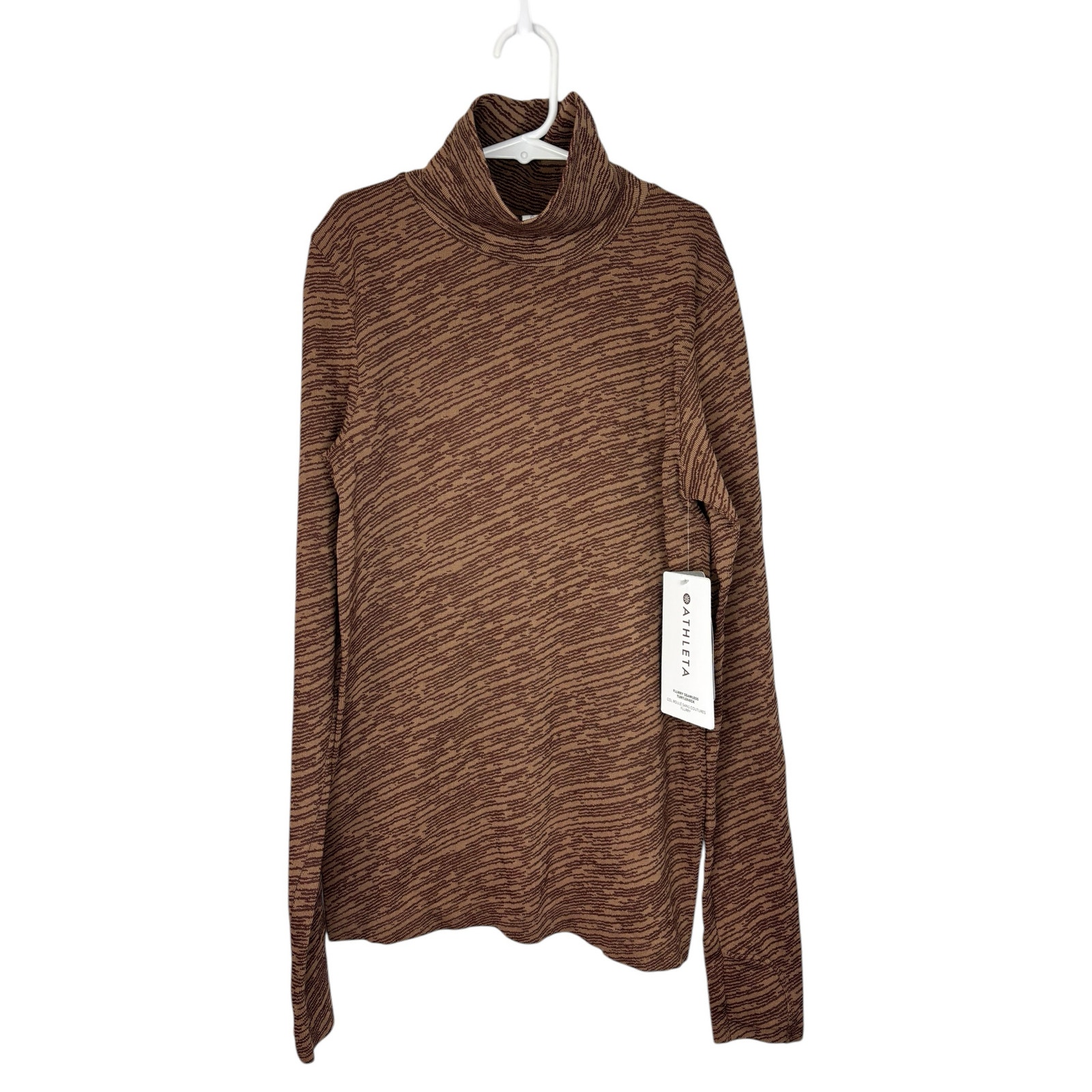 Athleta Flurry Seamless Turtleneck Brown Stripped Small
