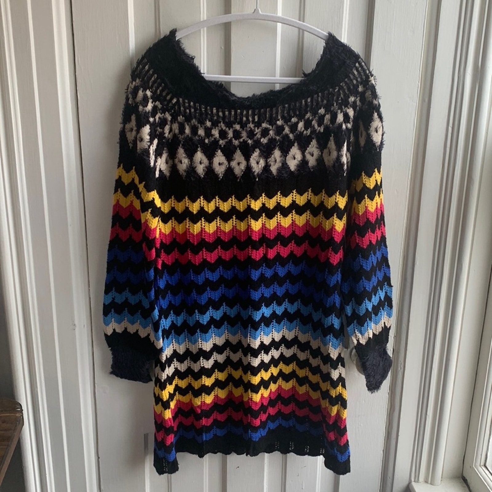 FARM RIO Rainbow Crochet Chevron Knit Midi Dress NWT