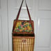 Vintage Pinic Basket with Leather Strap and Floral Liner. Wine Bottle Slot
