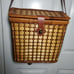 Vintage Pinic Basket with Leather Strap and Floral Liner. Wine Bottle Slot