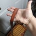 Vintage Pinic Basket with Leather Strap and Floral Liner. Wine Bottle Slot