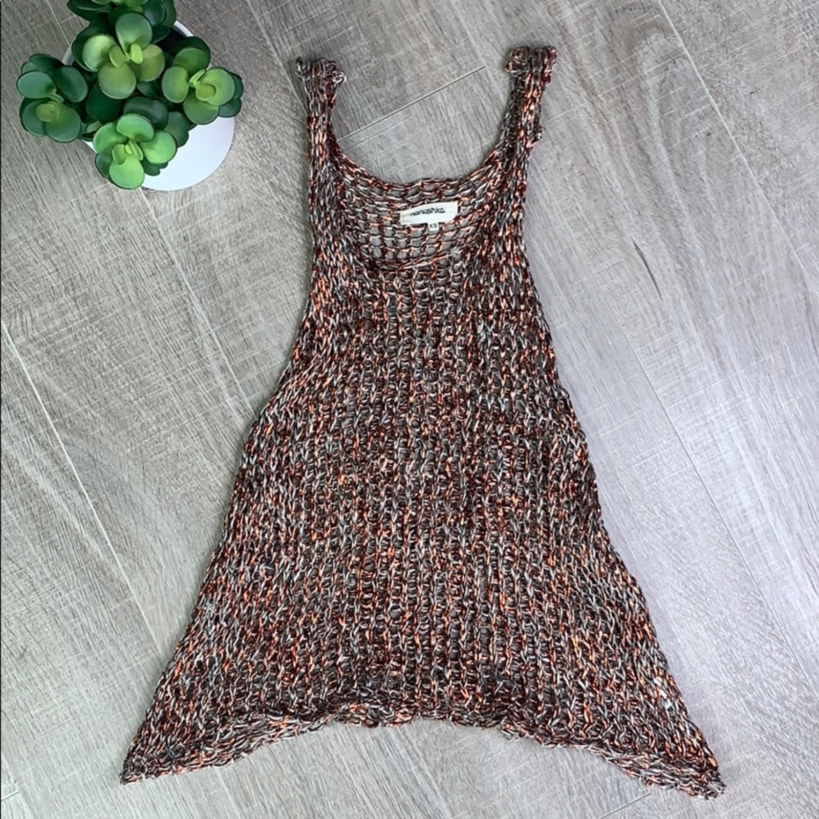 Nanushka Women's Metallic Crochet Woven Scoop Neck Tank Top Size XS