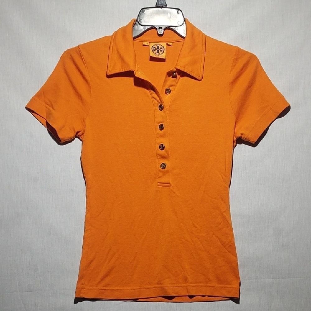 Tory Burch Orange half button short sleeve women's polo shirt size small