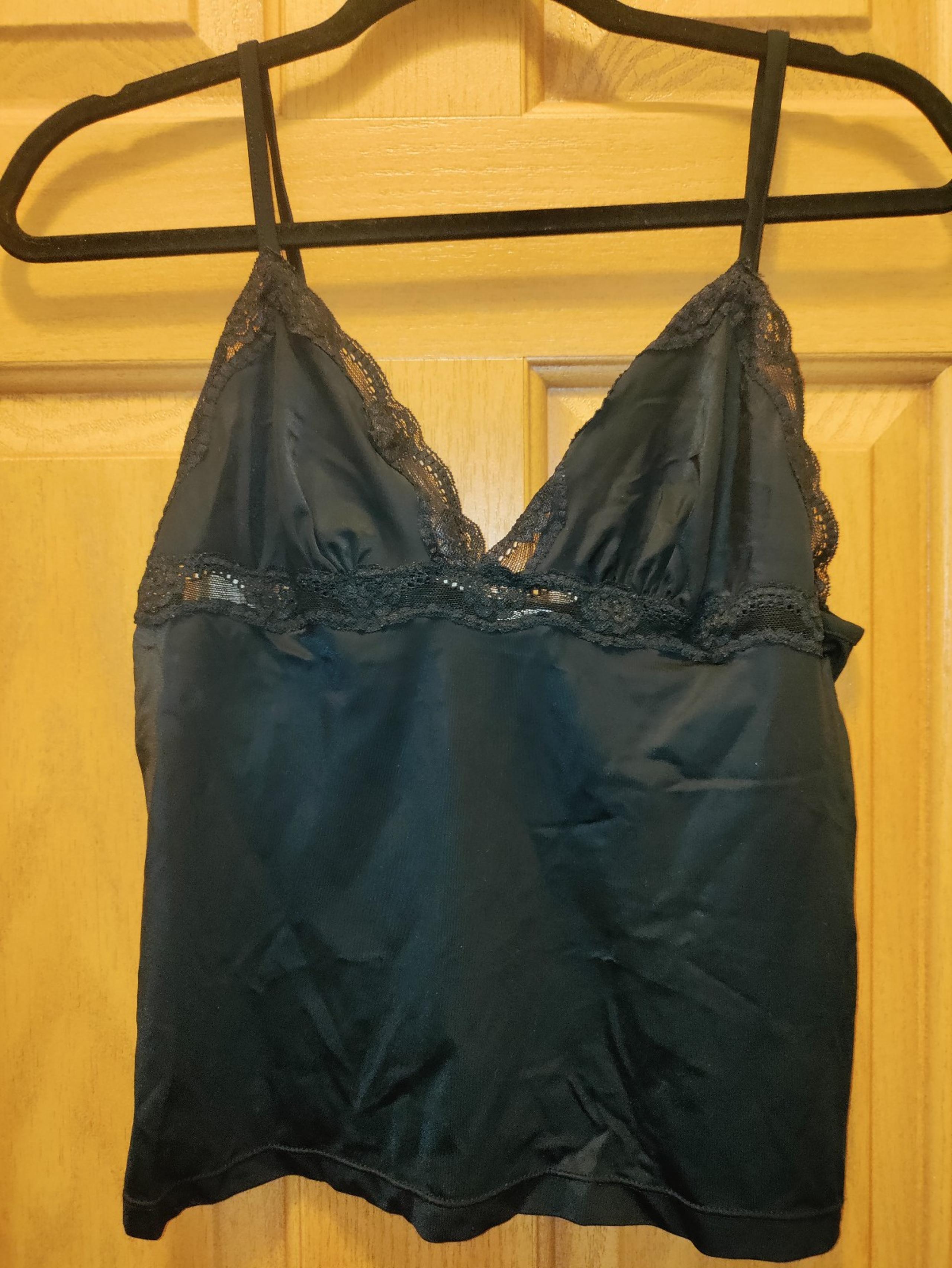 Gilligan Omalley Women Y2K Lacey Babydoll Cami Tank Top Black Feminine Dainty LG