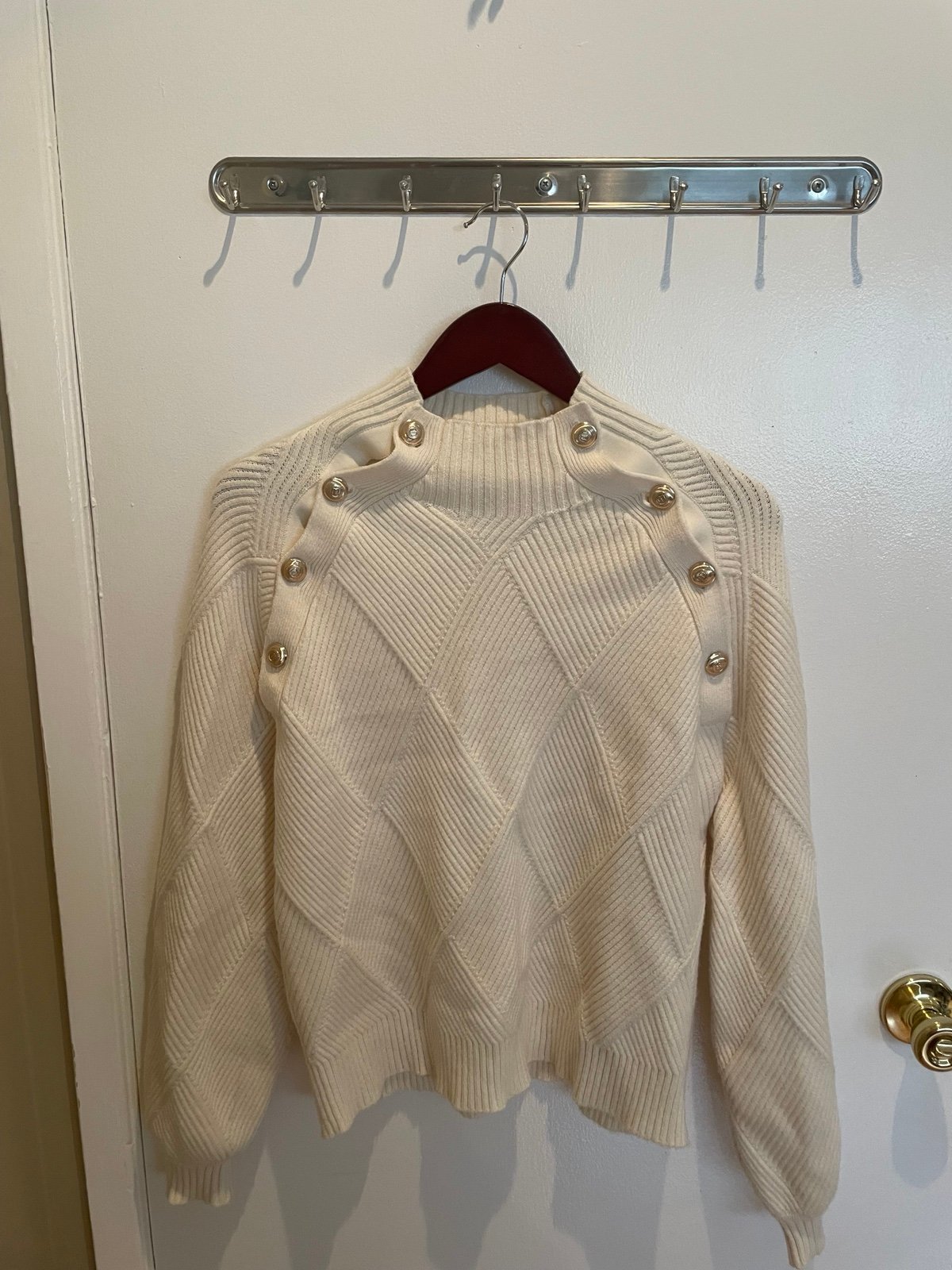 Maje Marna Ecru Knit Sweater Jacquard-Embellished Button Size 1 US Small NWOT