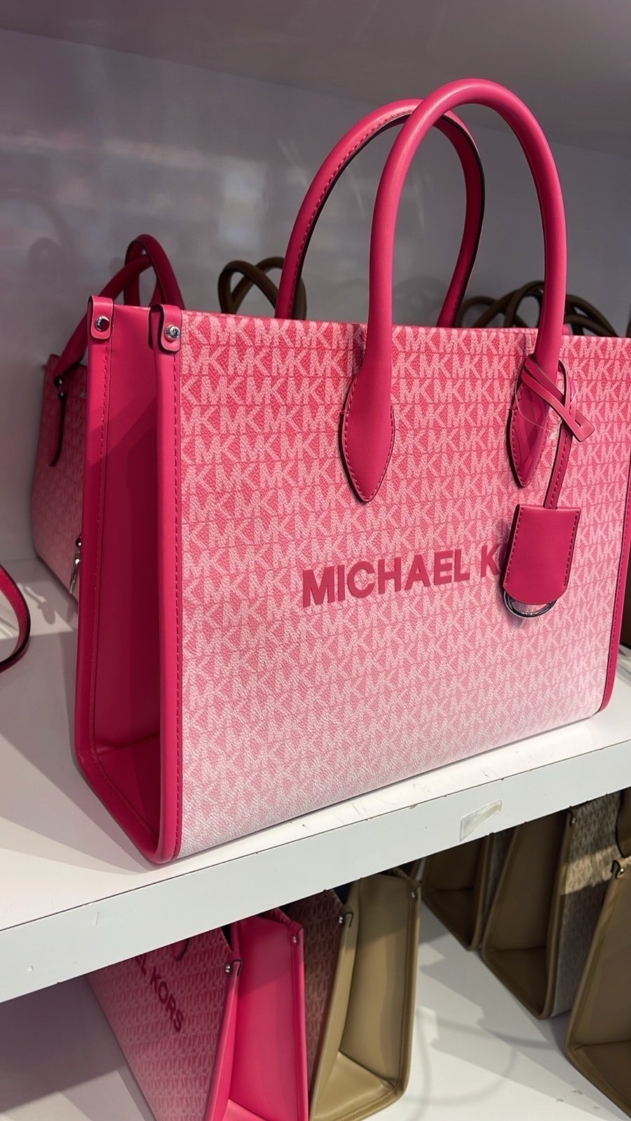 Michael Kors Mirella Medium Ombré Logo Tote Bag Dragonfruit NWT