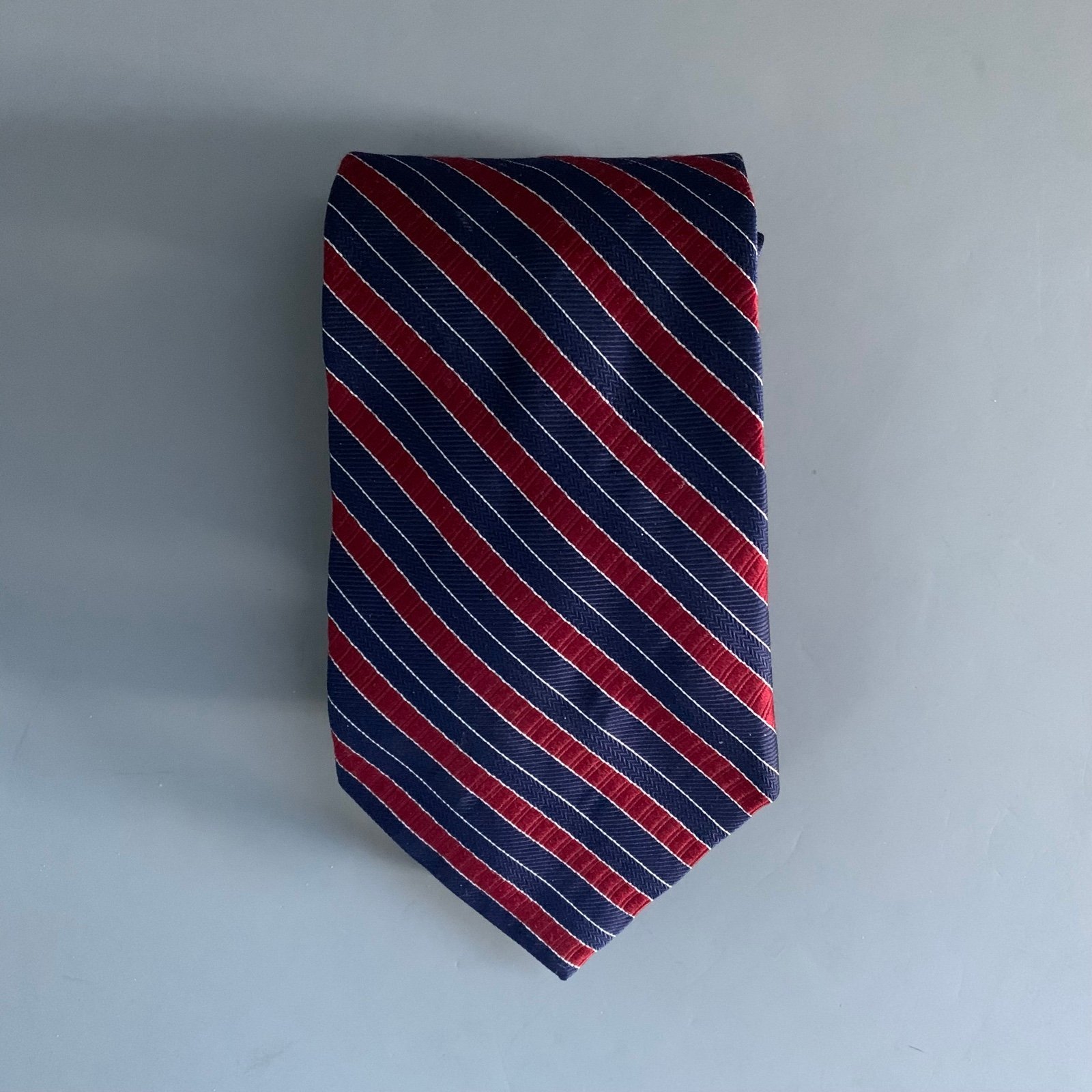 Brooks Brothers Mens Bold Striped Textured Silk Tie Red Blue USA 60”