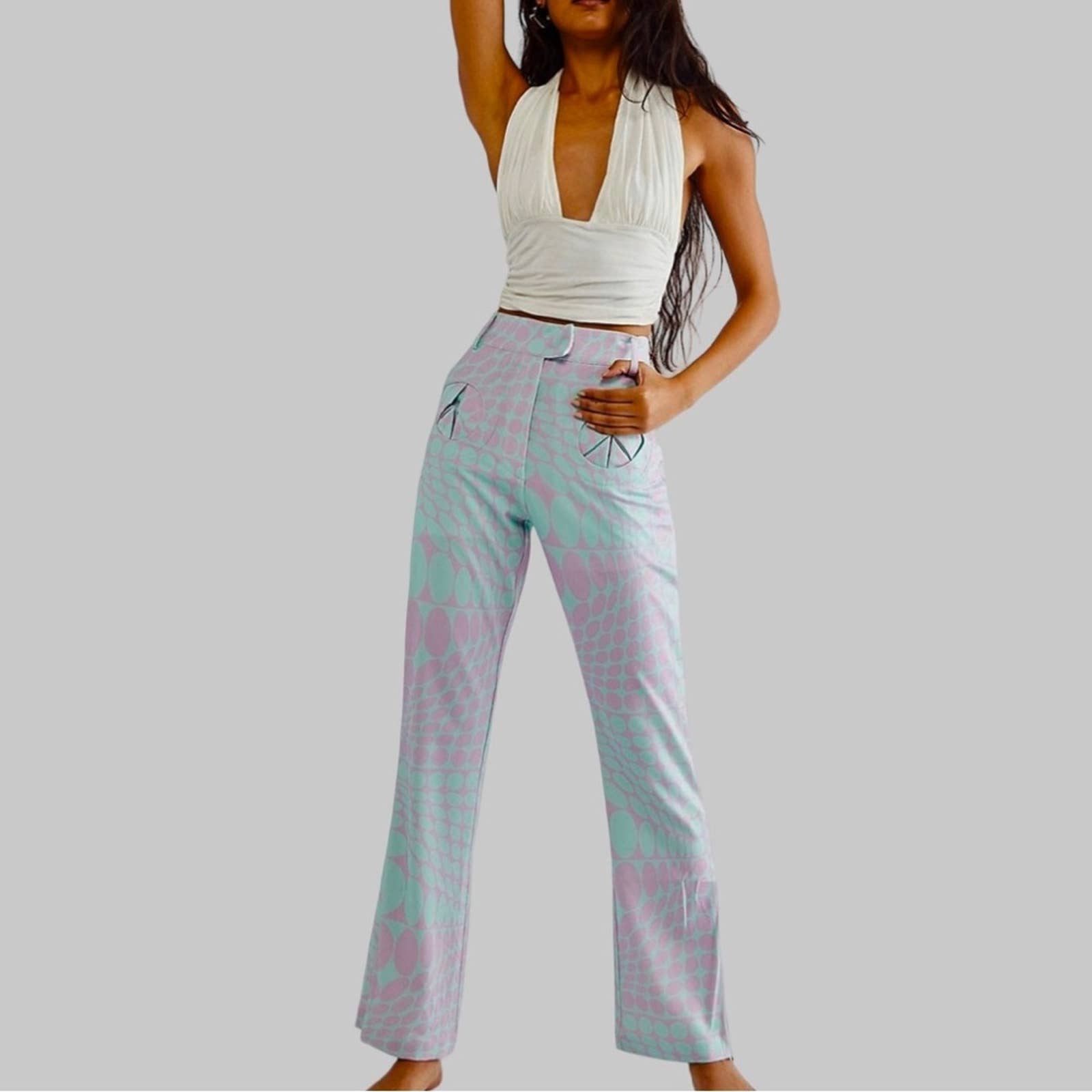 House of Sunny Purple Green Psychedelic Purple Haze Pants NWT