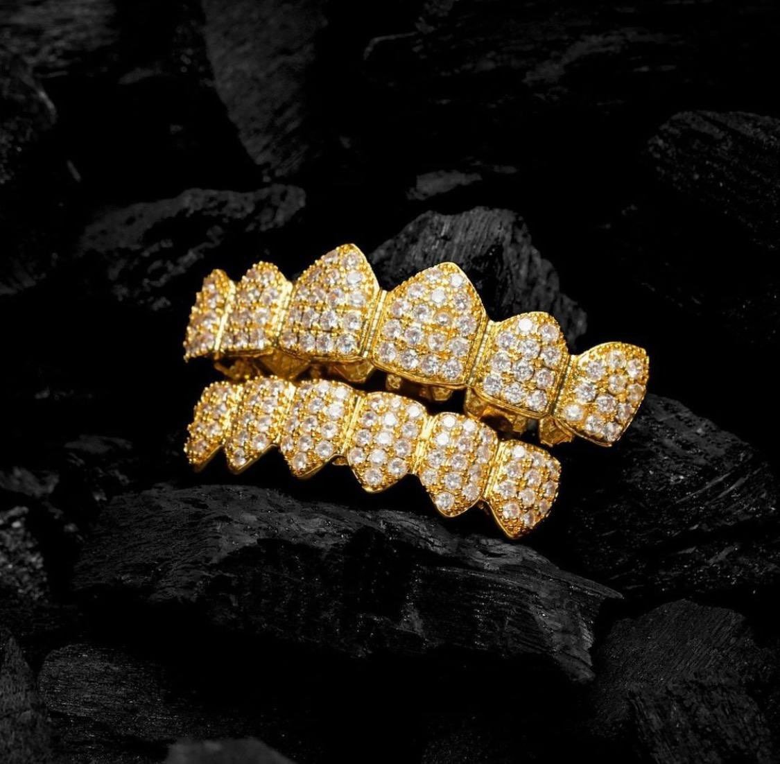 14k gold plated grillz set CZ hip hop