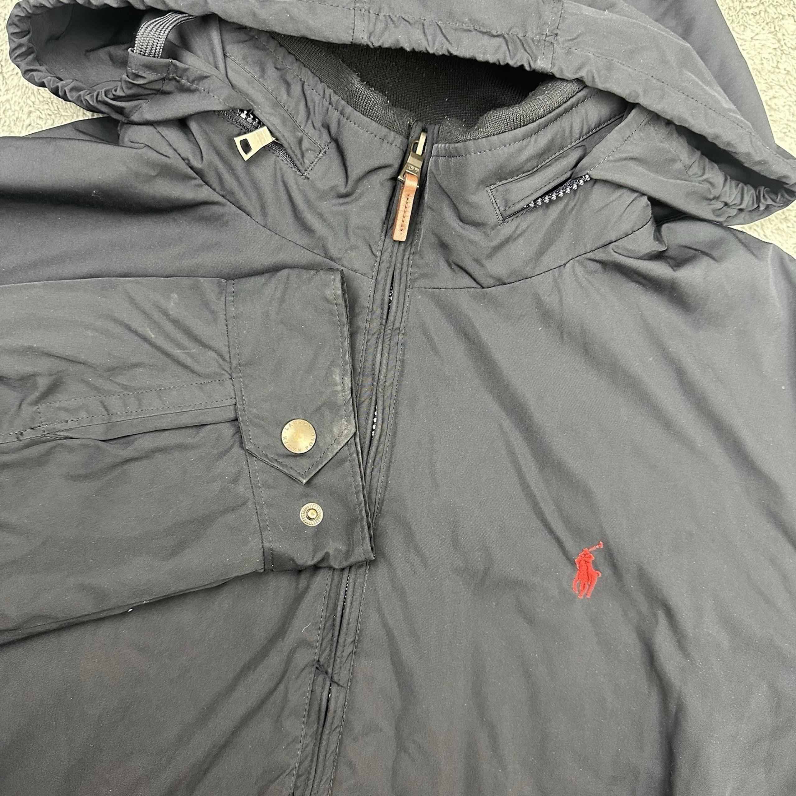 Vintage Polo Ralph Lauren BlueJacket Mens XXL Hidden Hood Full Zip Fleece Lined