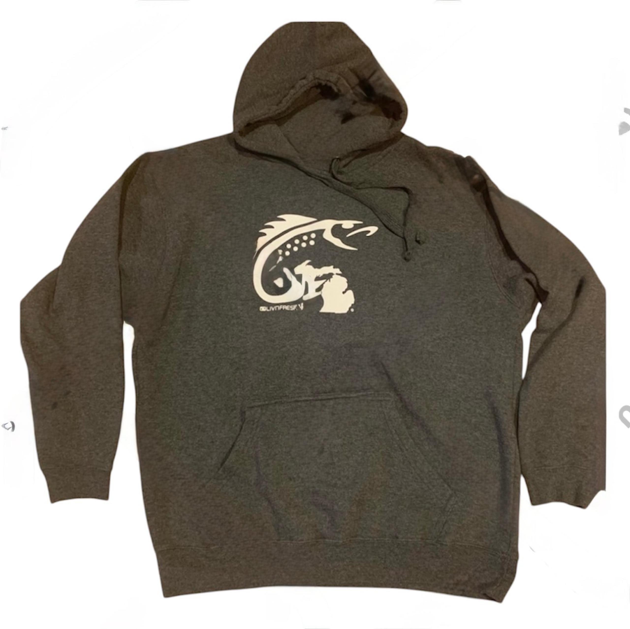 Gray Hoodie with beverage pouch | Fish Michigan | L | FREE SHIPPING