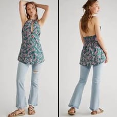 NWOT Free People Lyla Haltered Tunic Green Blossom Combo Medium
