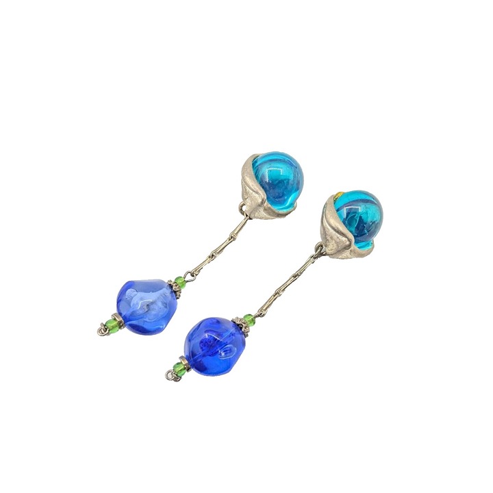 Statement Unique Robert Rose Modernist lucite Silver Tone dangle pierce earrings