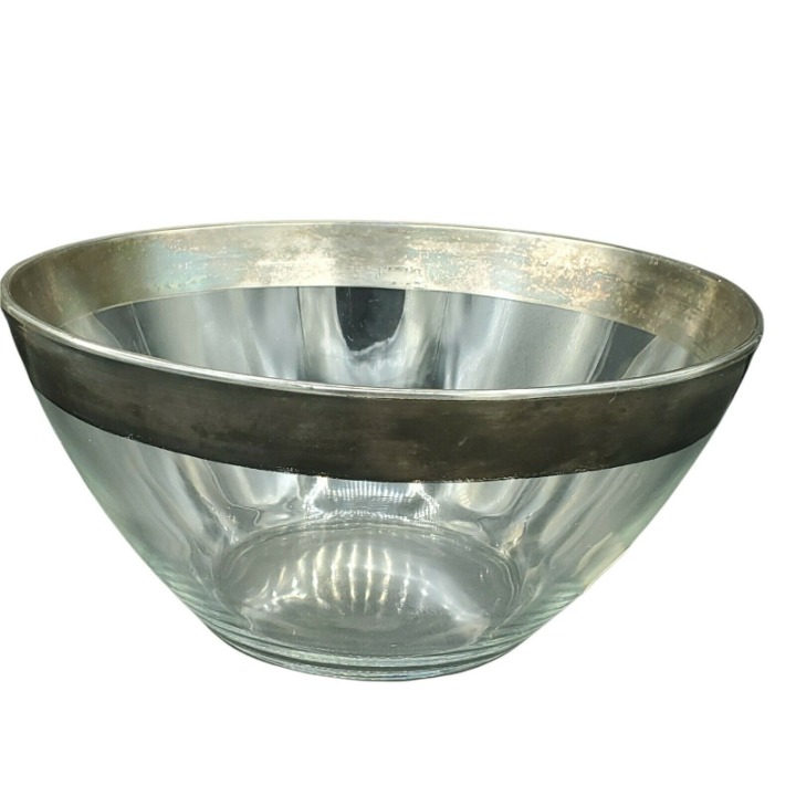 Dorothy Thorpe Silver Rimmed 9 Serving Salad Bowl MCM Silver Label France