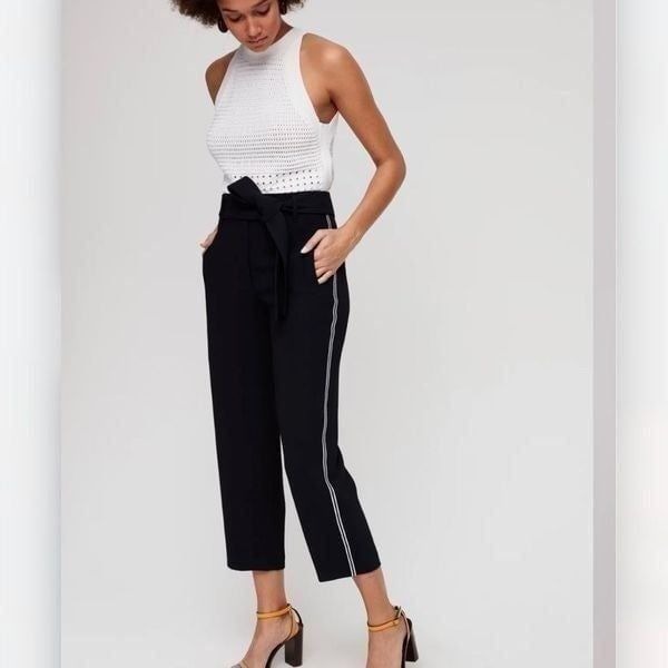 Aritzia Wilfred Women Size 2 Tie Front High Rise Cropped Ankle Blue Pants Belted