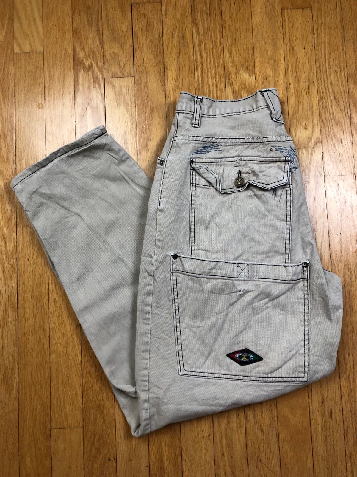 Vintage 90s Cross Colours White Grunge Baggy Wide Pocket Skater Pants Sz 32x32