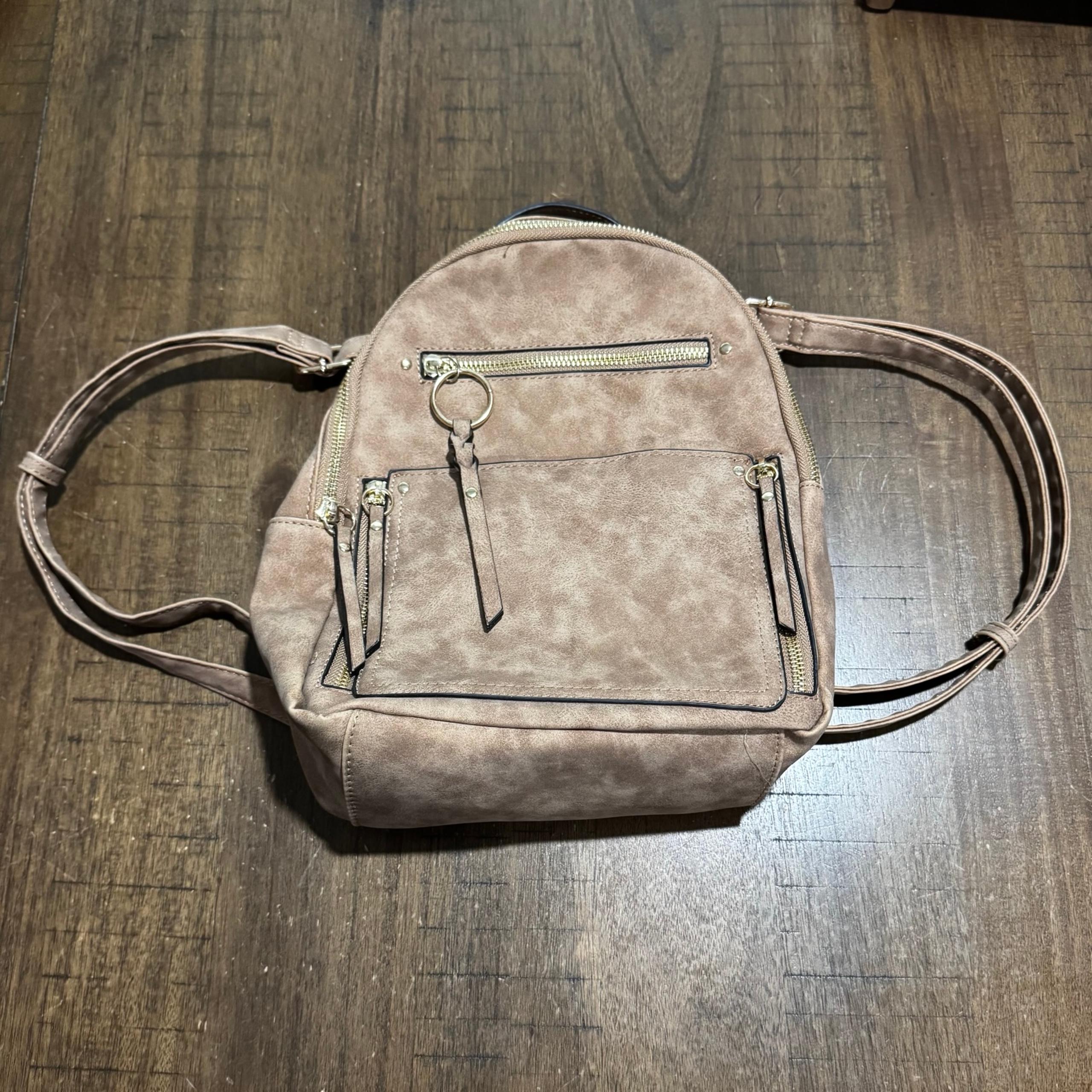 Violet Ray NY Women’s Tan Faux Suede Small Backpack Tote 11”x10” NWOT