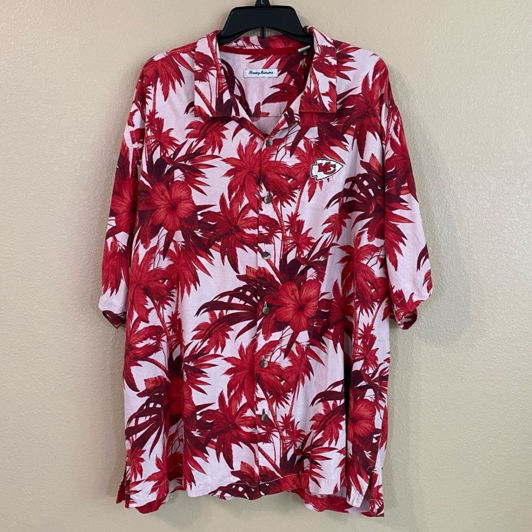 Tommy Bahama Size 2XLB Red Kansas City Chiefs Island Hibiscus Silk Camp Shirt