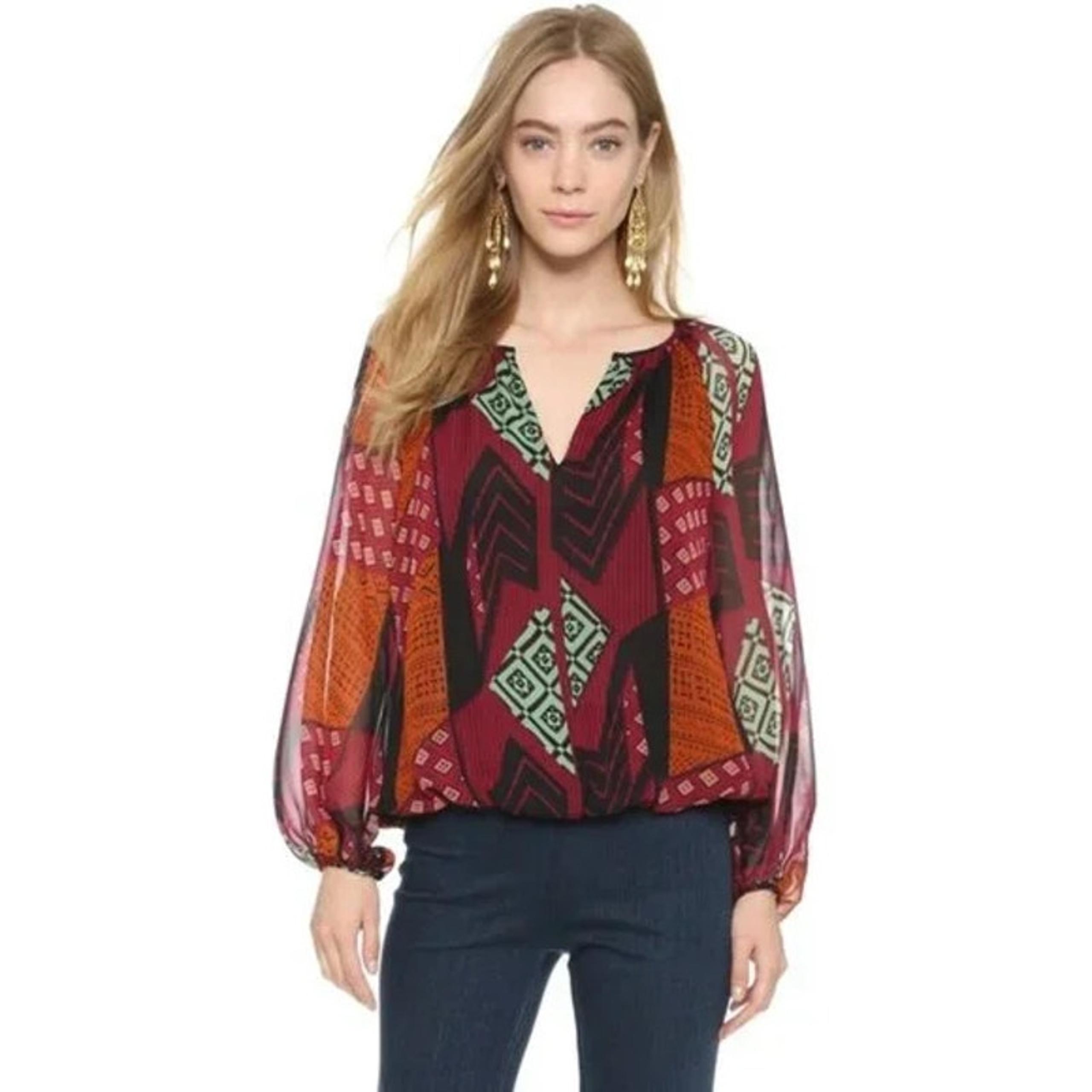 Diane Von Furstenberg Womens Blouse Sz M Collage Hathaway Ethnic Collection NEW