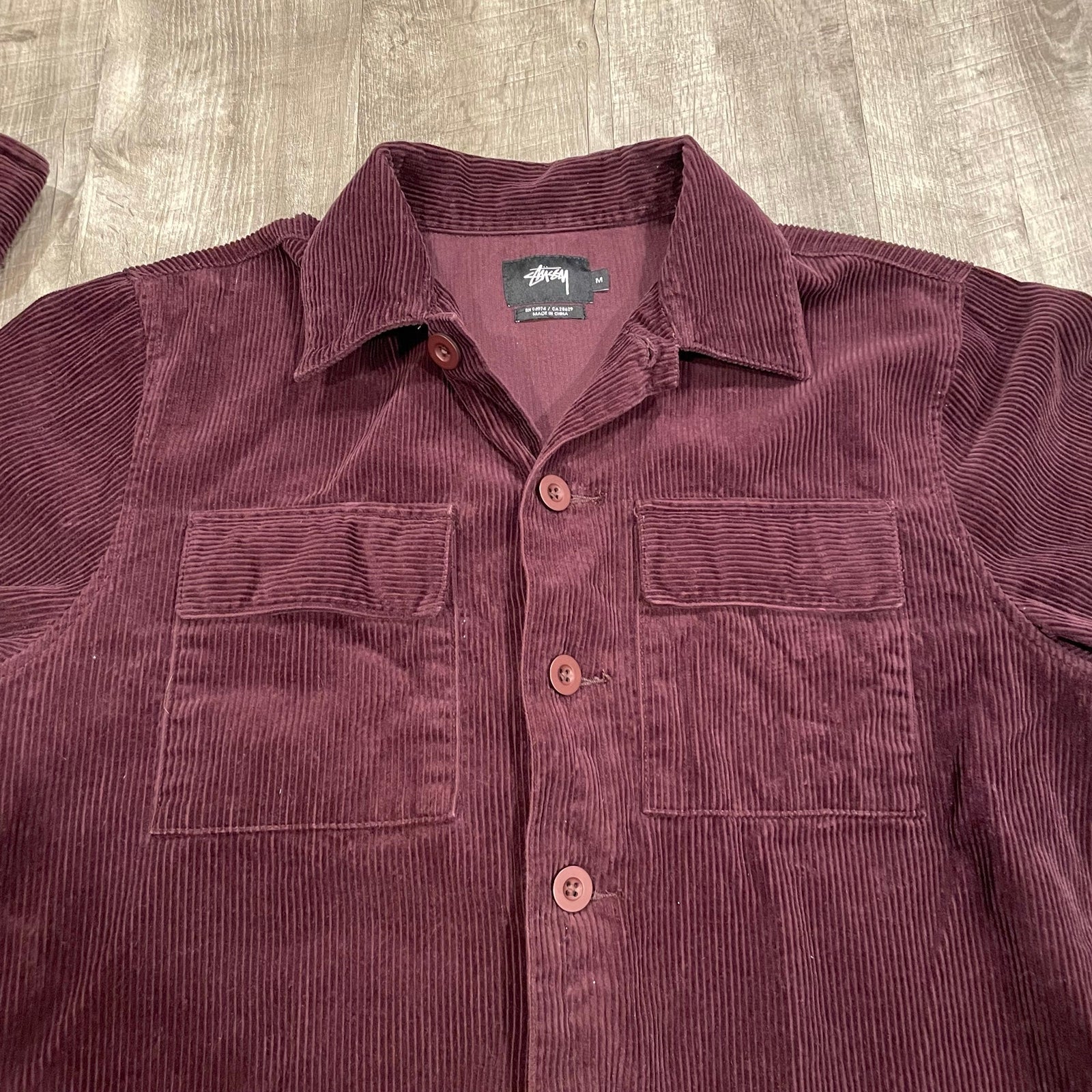 Vintage y2k stussy corduroy button shirt brown red - mens large