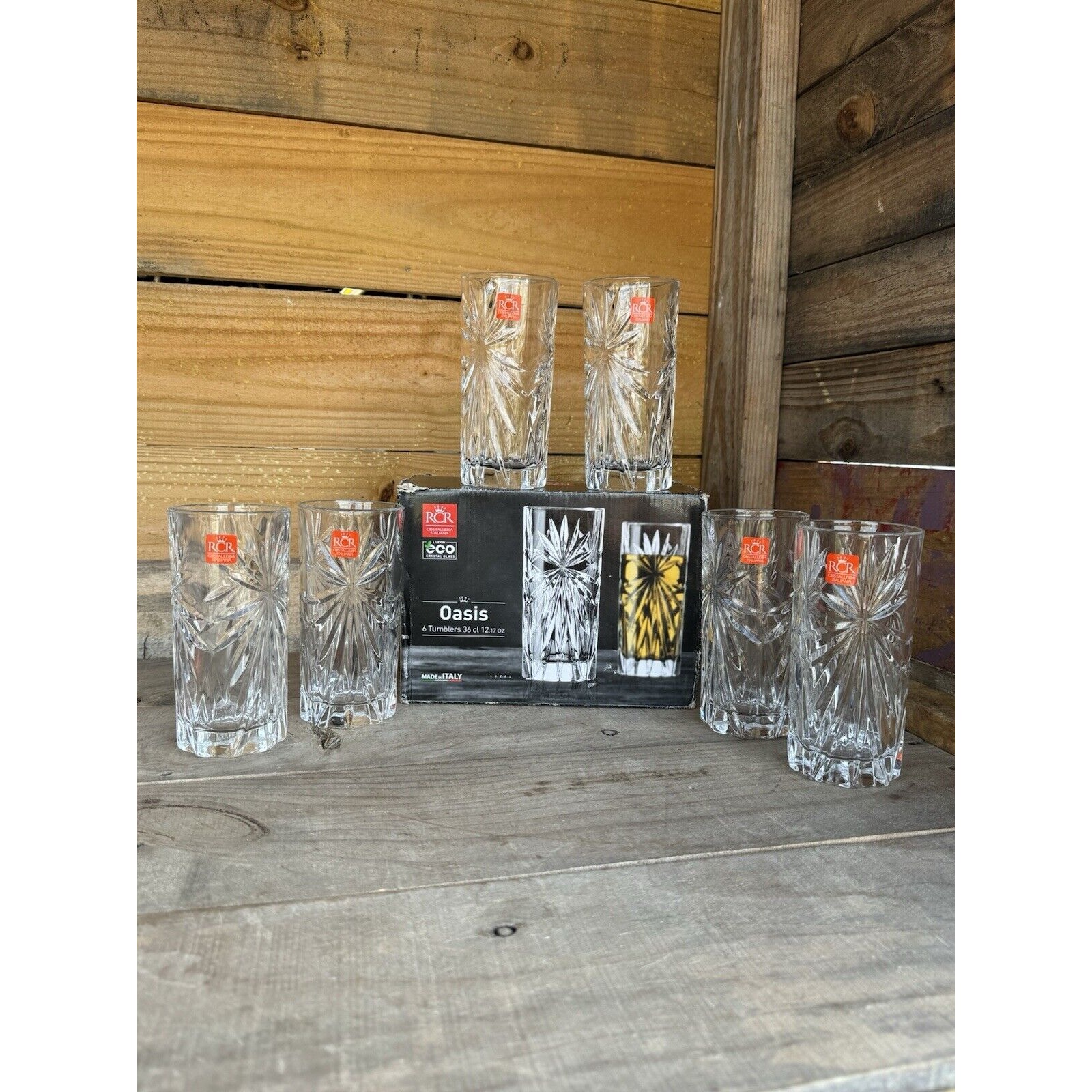 RCR Cristalleria - Oasis, set of six (6) tall 36cl 12.17 OZ New In Original Box