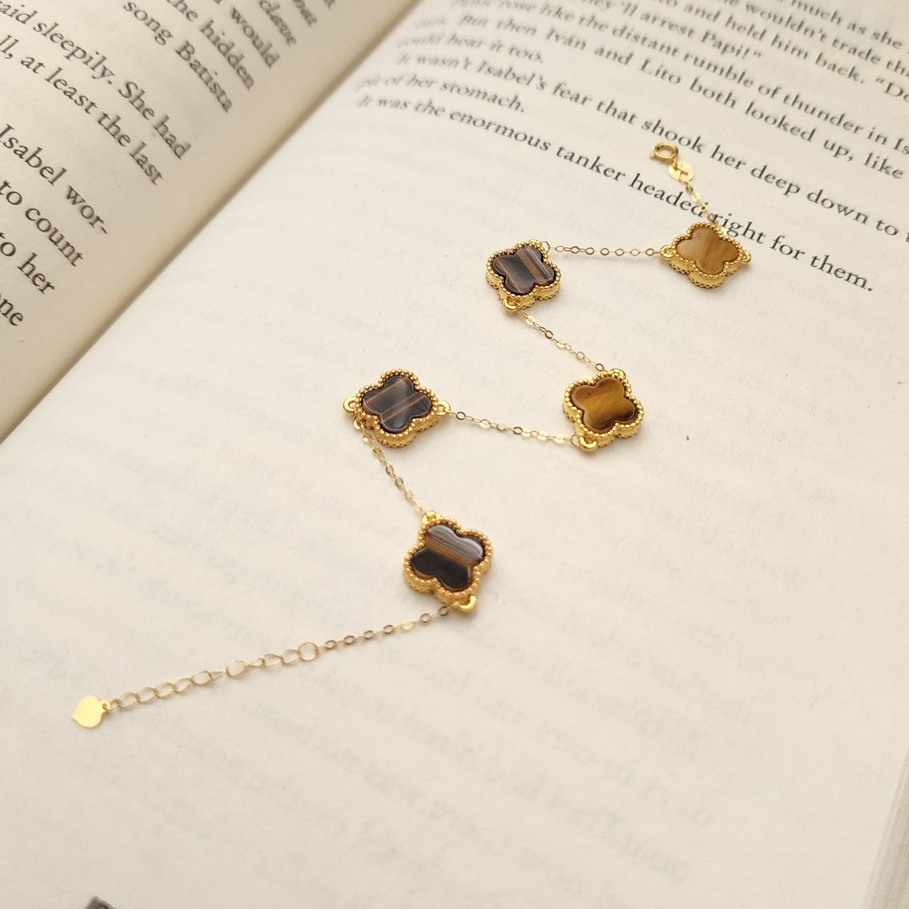 18k Gold Bracelet brown tigers eye sz 6.5 to 7.5 inches