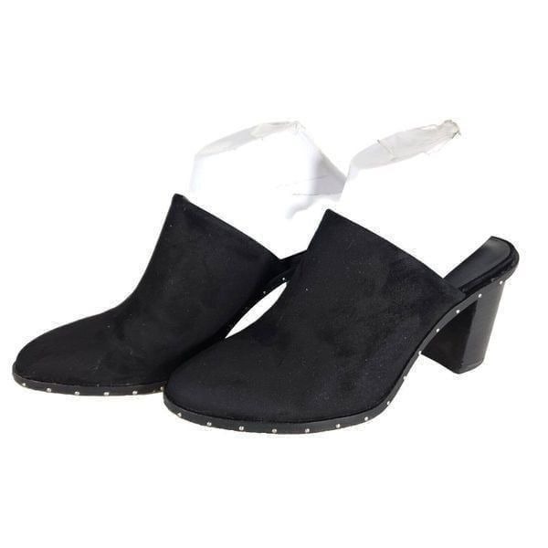 Rebecca Minkoff Women’s Gayln US 7M Black Suede Studded Stacked Heel Mule Shoes