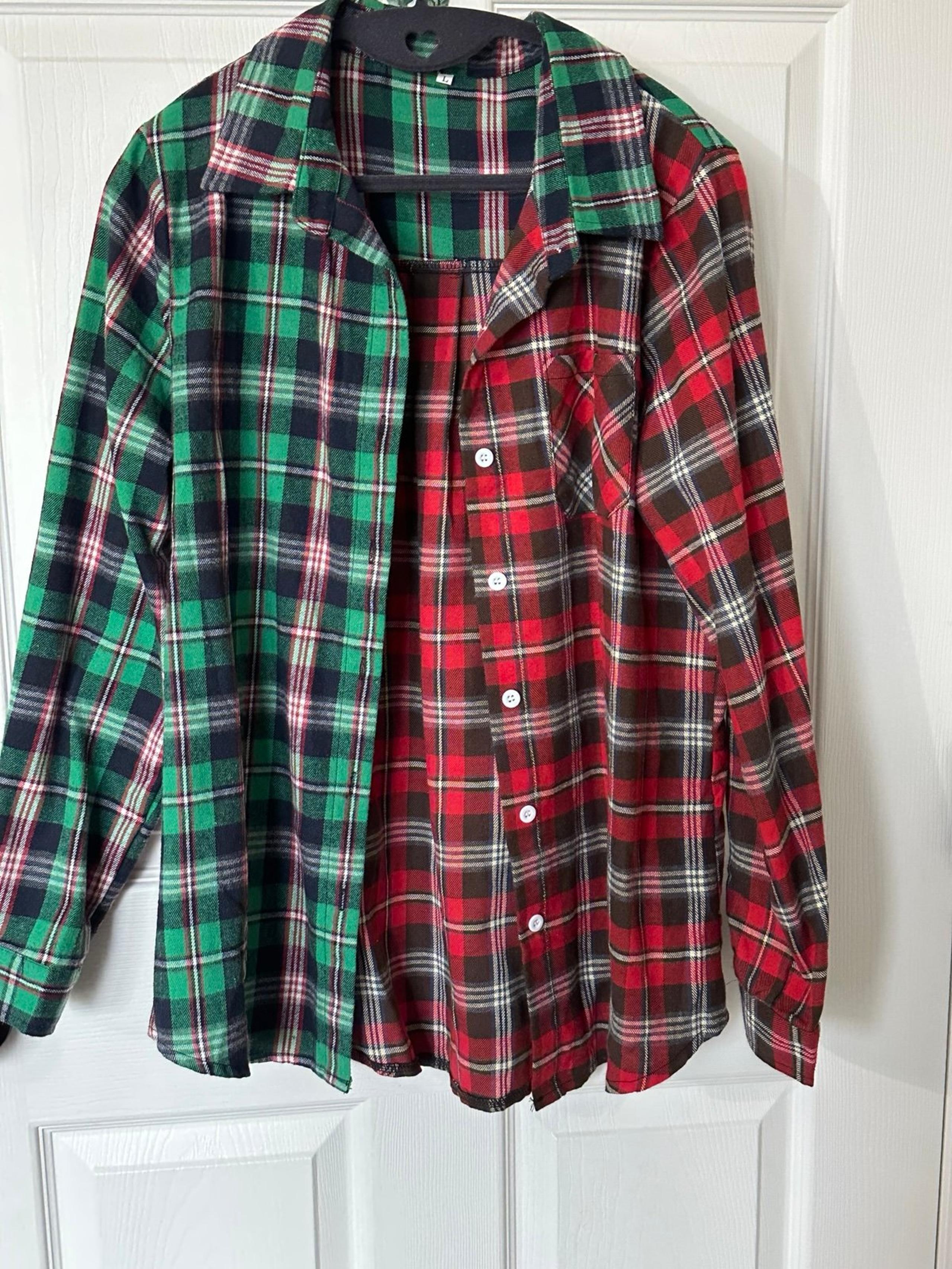 Women’s size large Boutique Colorblock Christmas Plaid lightweight flannel NWOT