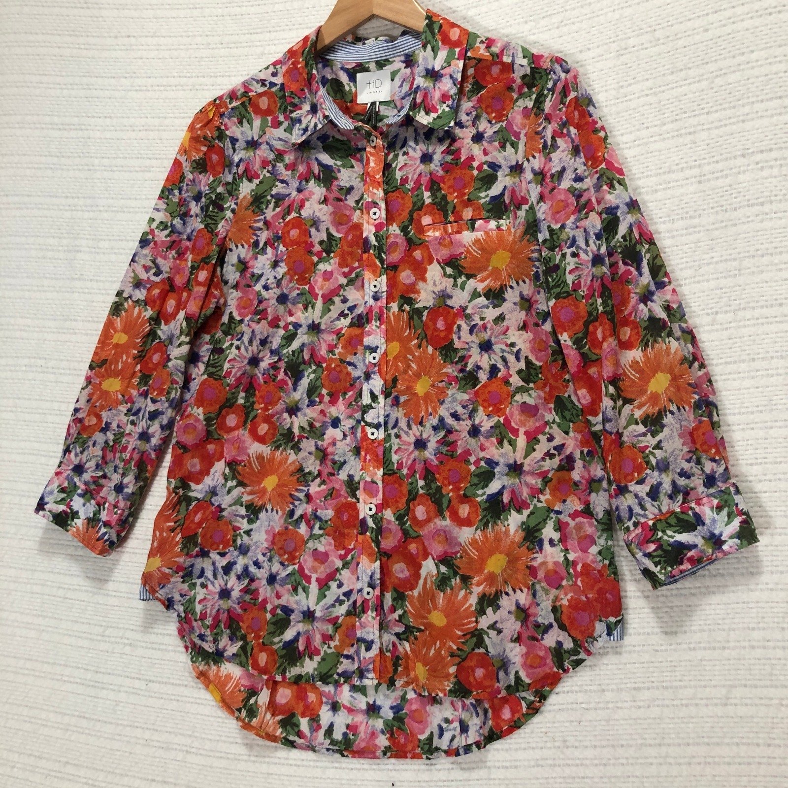 HD in Paris Floral Button Down Shirt Long Sleeve Casual Top Multicolor Size S