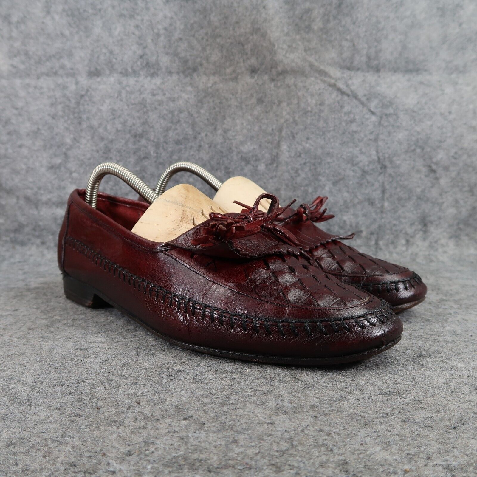 Johnston & Murphy Shoes Mens 8 Tassel Loafer Leather Woven Classic Dress Kiltie