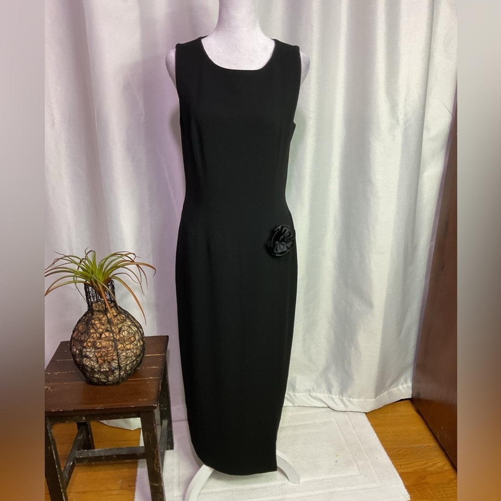 Andrea Jovine Black Embellished Sheath Midi Dress ( Vintage )
