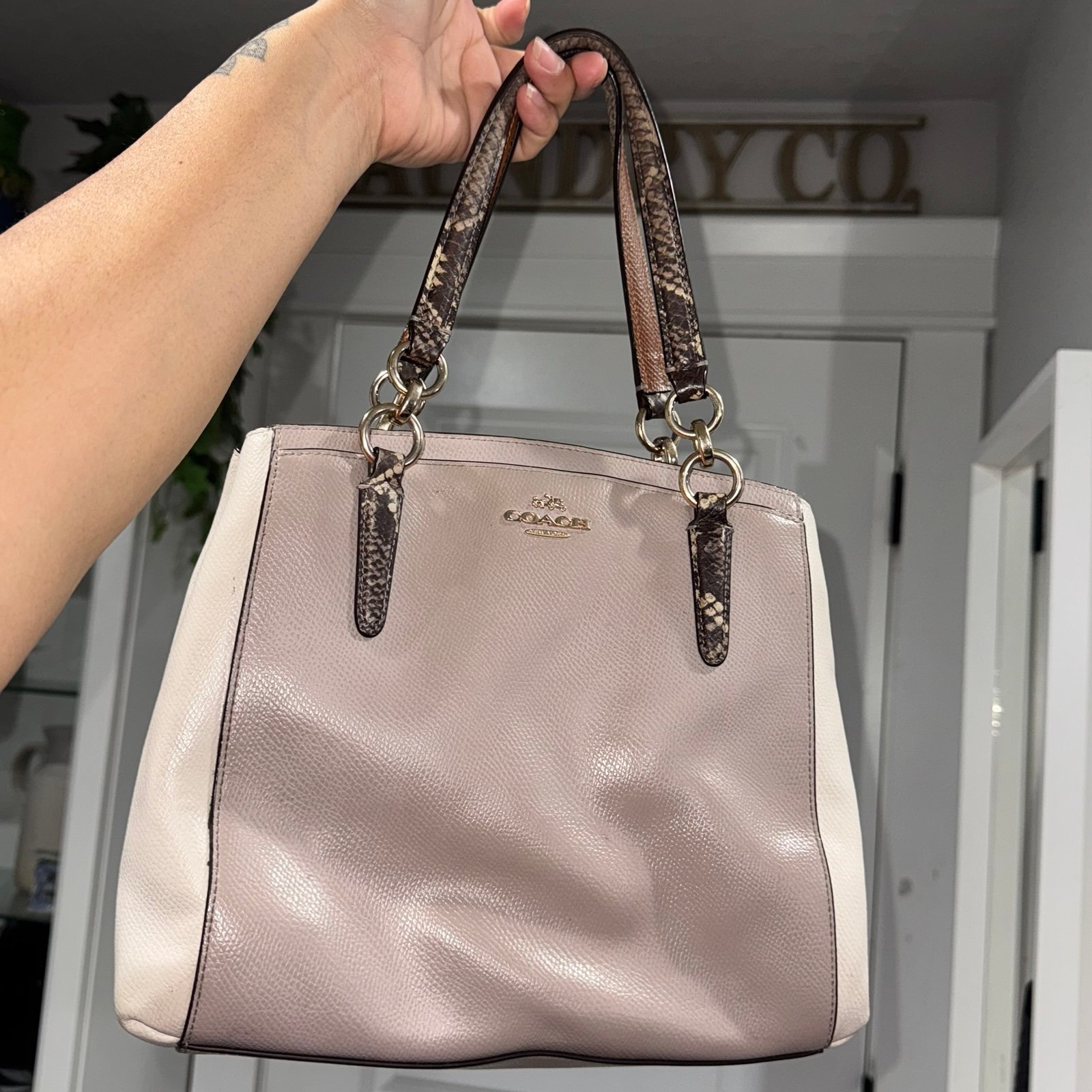 COACH MINETTA SHOULDER IN EXOTIC TRIM SNAKE LEATHER