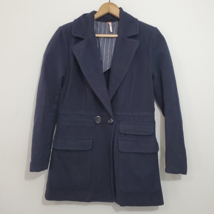 Free People Navy Linen Lined Peacoat
