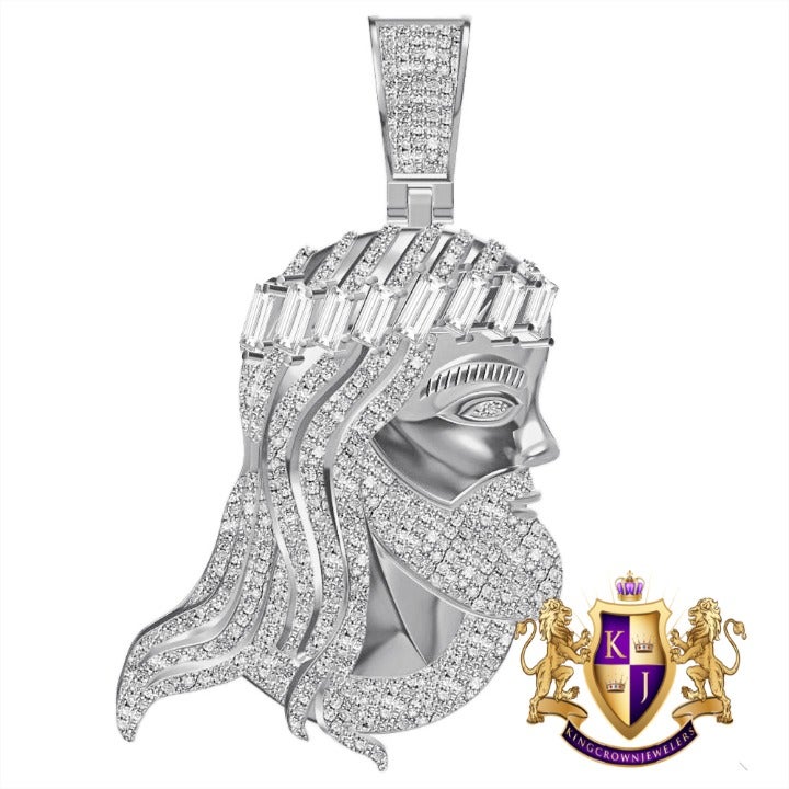 Real Diamond 0.61 Cwt. Jesus Face Christ Head Charm 10K Gold Over Pendent 2.25''