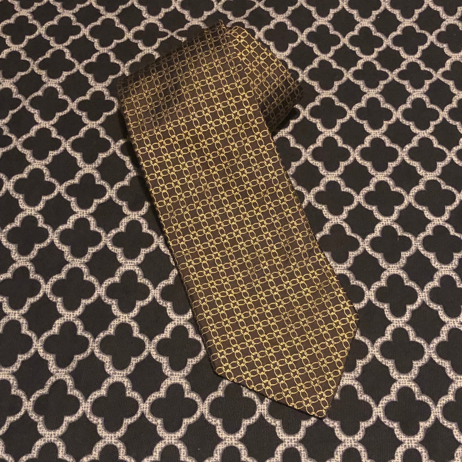 BROOKS BROTHERS Mens Brown Gold LINKS USA Silk Tie 57” X 3.5” Woven In Italy A8