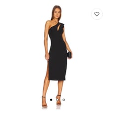 Bardot Aveline One Shoulder Dress Black Midi Cut Out with Side Slit XS