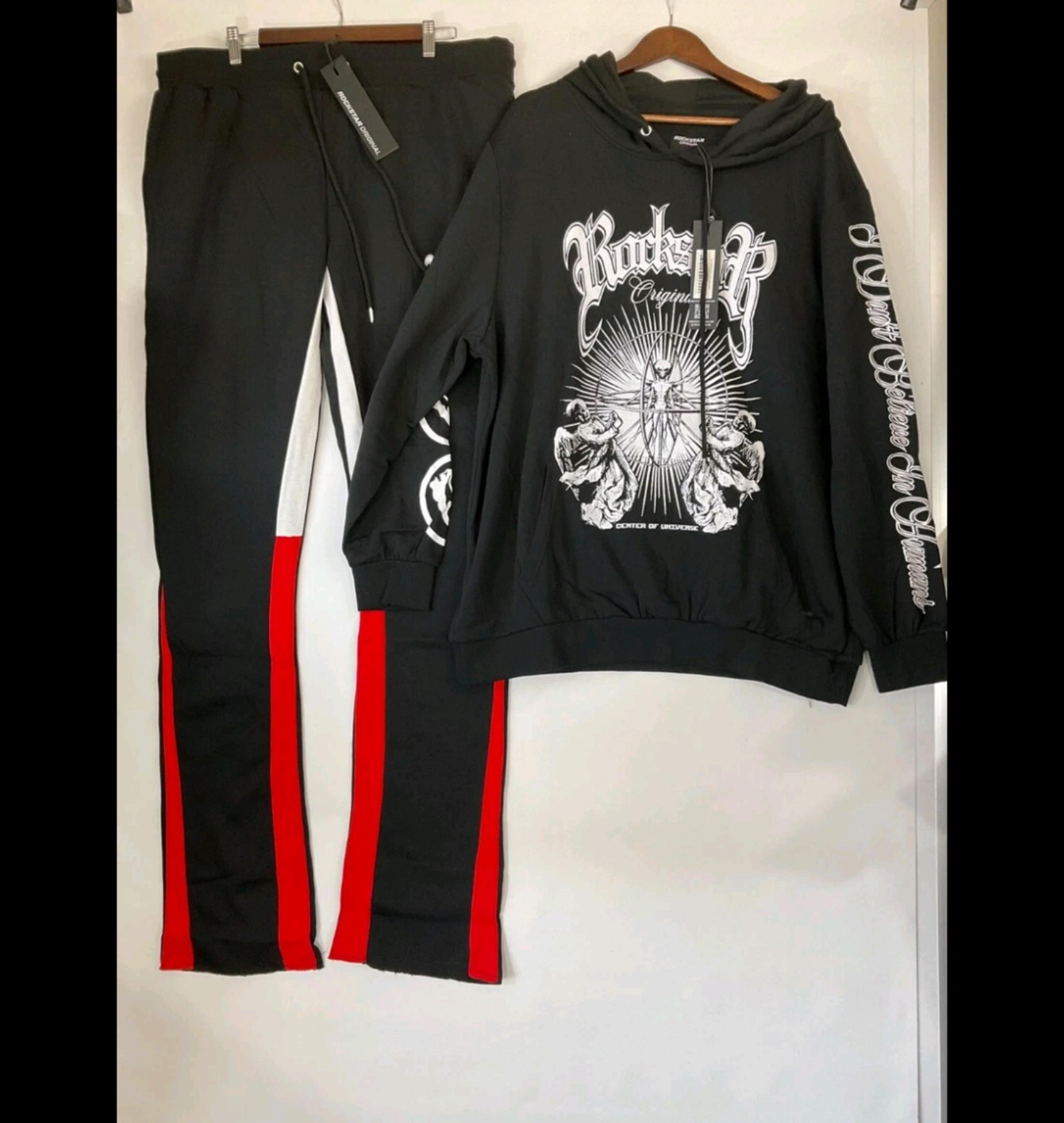 NWT Rockstar Original Yarden Black Graphic Hoodie/Stacked Flare Pant Trackset 3X