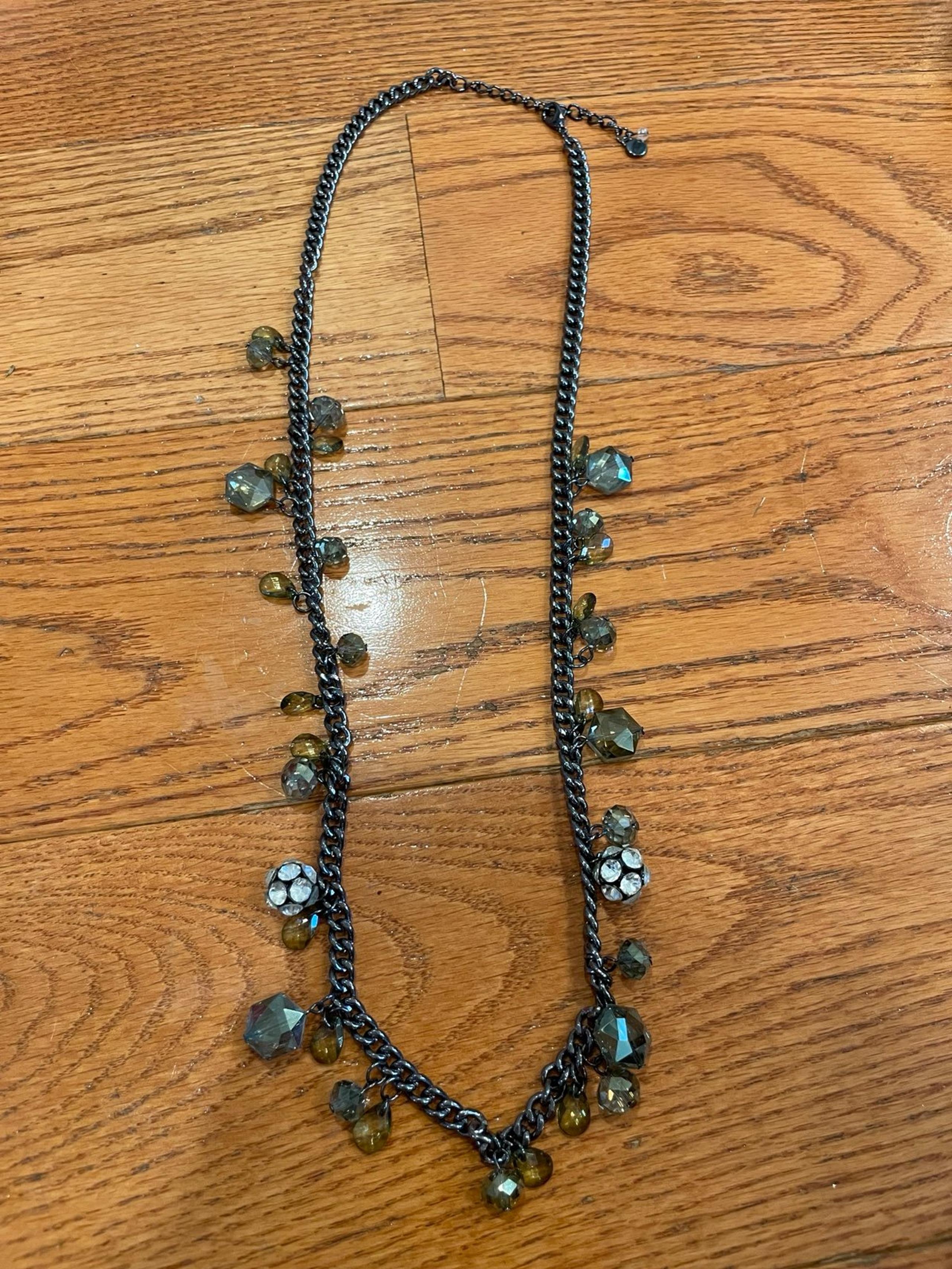 Vera Wang Gunmetal Tone Bead Chain Long Necklace 32”