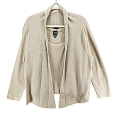 Eileen Fisher Twin Set Cardigan Womens 1X Beige Wool Open Textured Lightweight