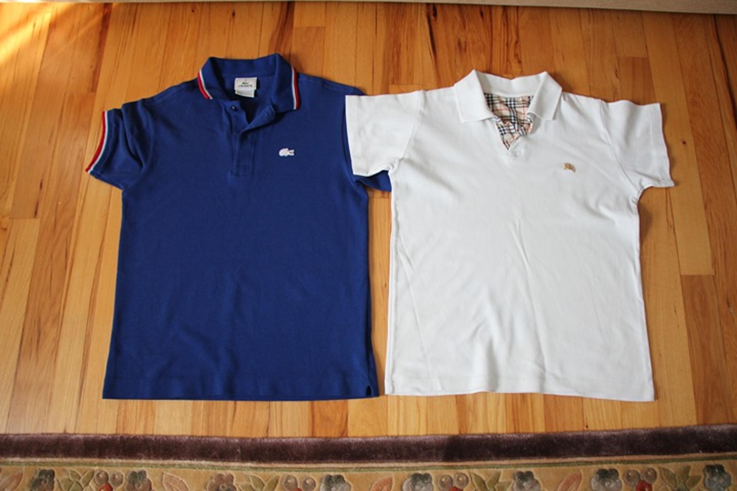 Burberry and Lacoste Boys Kids Polo Colar T shirts Blue White size 10-12
