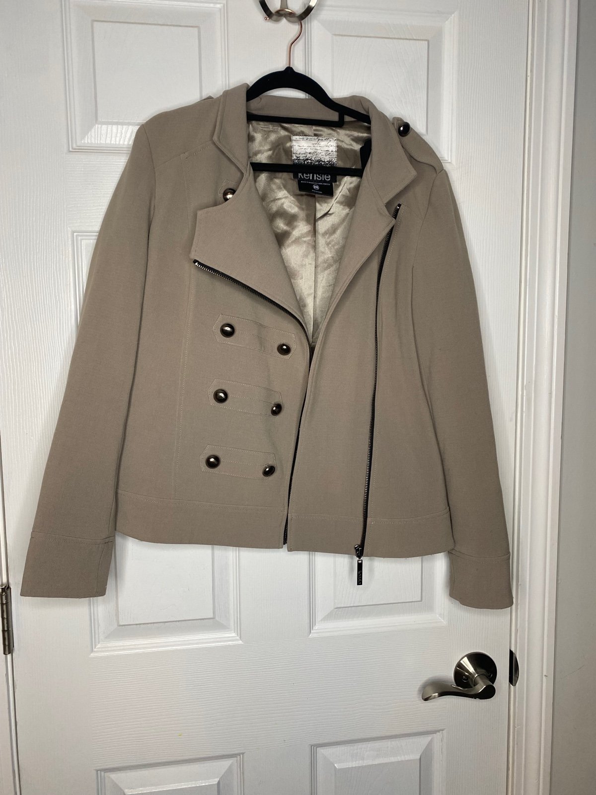 Kensie Asymmetrical Zipper Button Detail Khaki Coat Size Medium