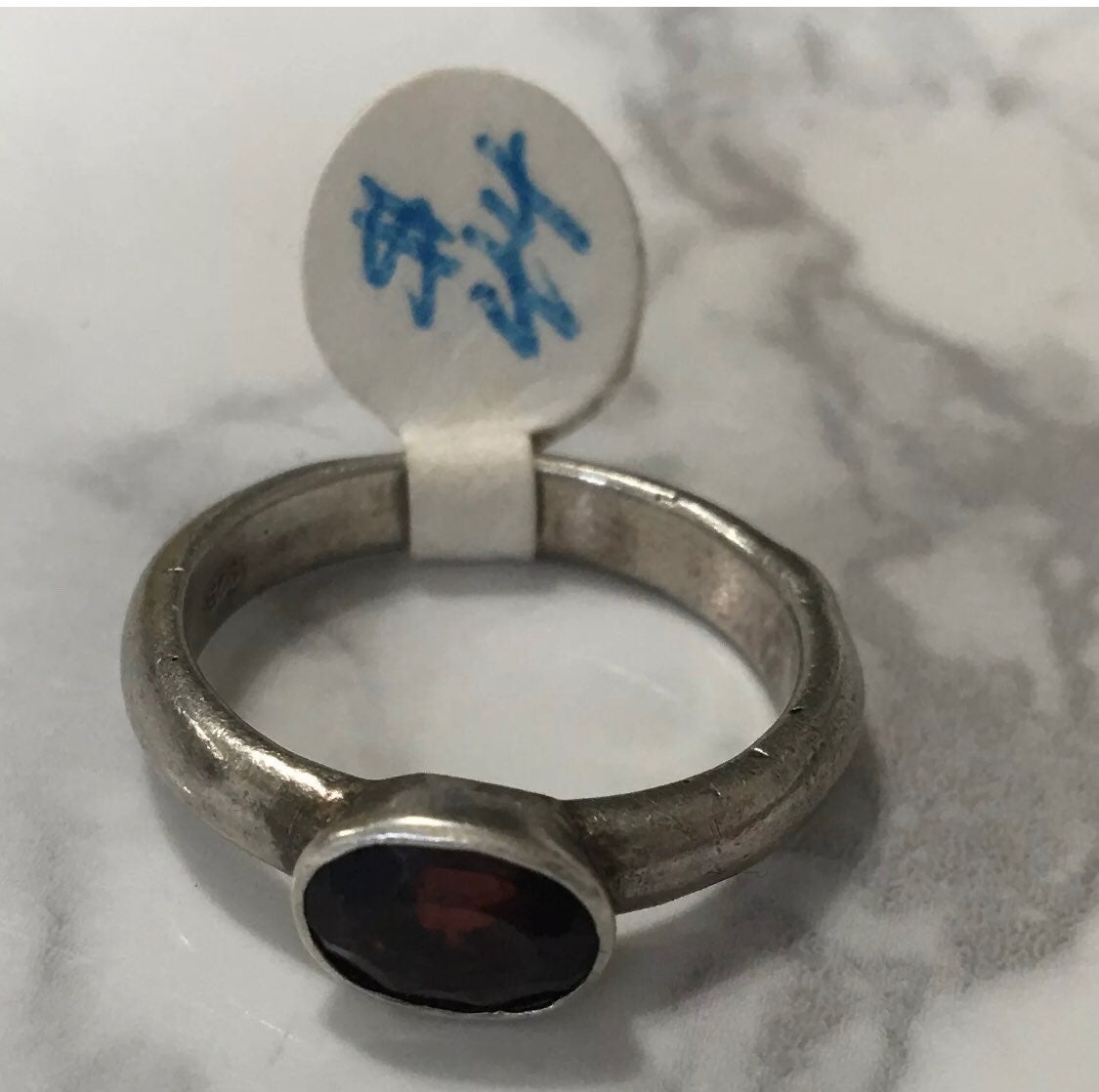 Real Garnet Sliver Ring Vintage 7.75