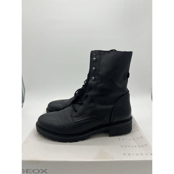 Geox Hoara E Nappa Combat Boots Size 10 Black Excellent D94FTE 00085 C9999