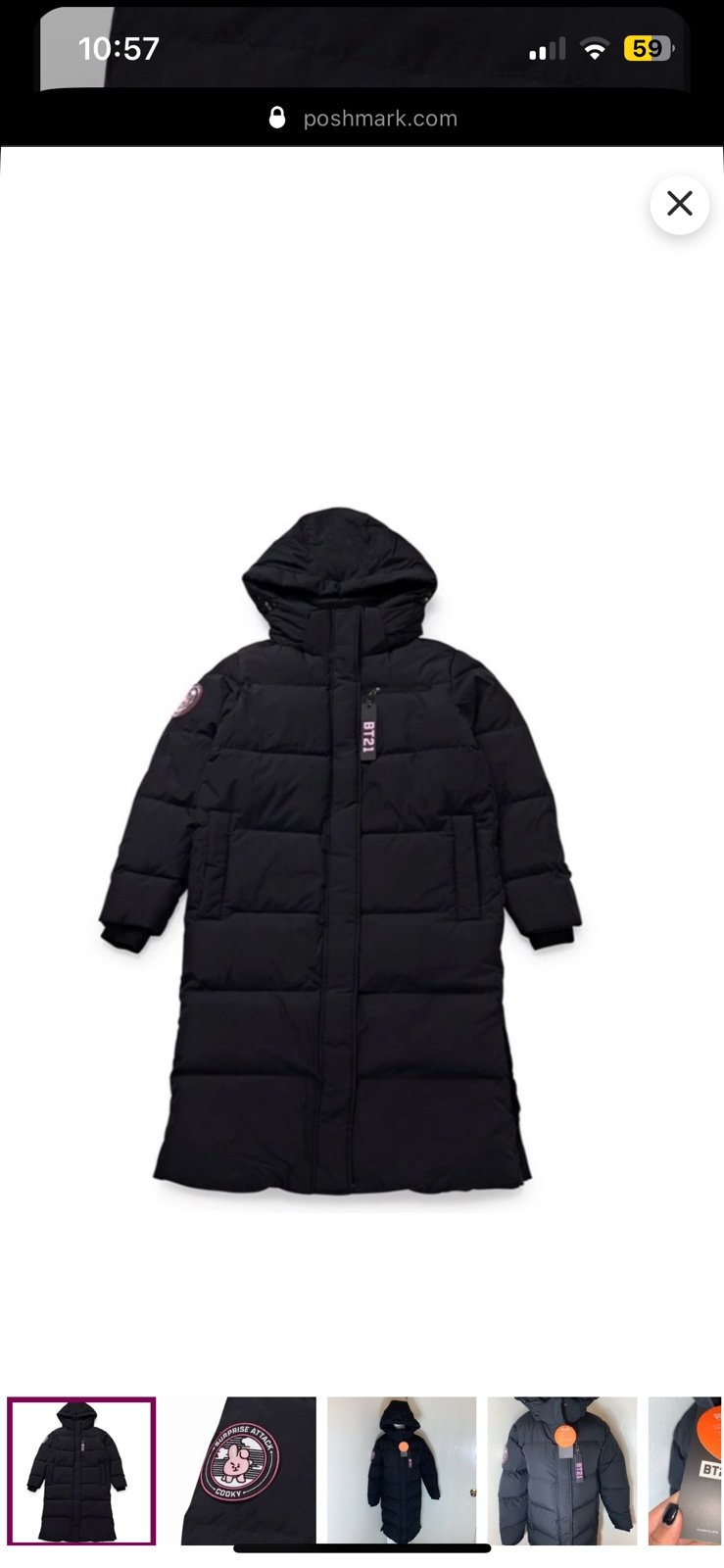 BT21 BTS Cooky Line Friends Korean KPOP Padded Puffer Parka Long Bench Down Coat