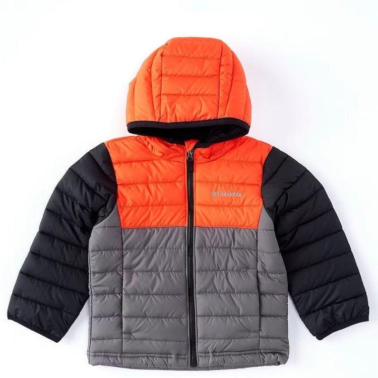 Columbia Toddler Little Boys Powder Lite Hooded Jacket Gray/Orange Size 2T NWT