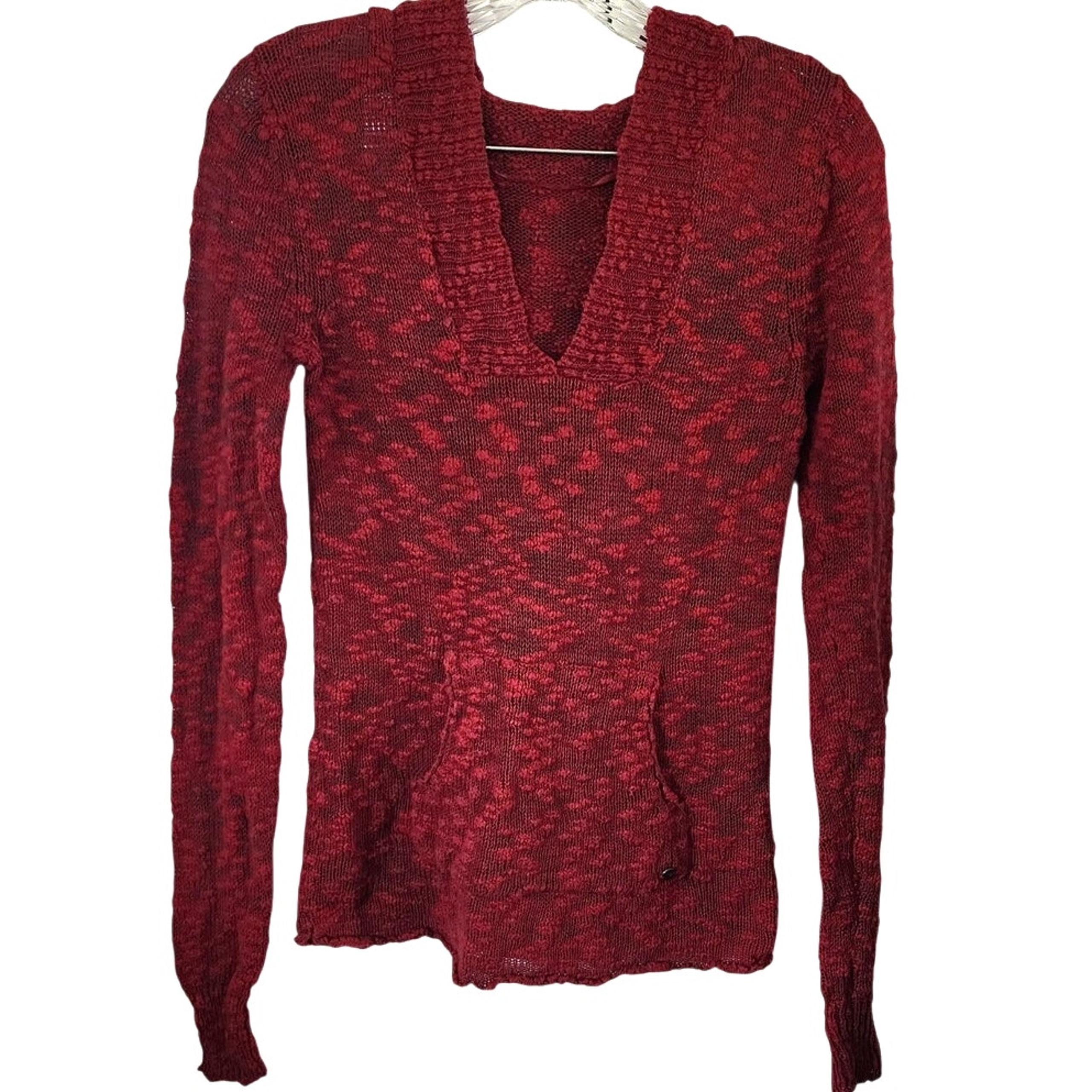 Roxy Burgundy Long Sleeve Knit Light Weight Hooded Front Pocket Sweater Medium