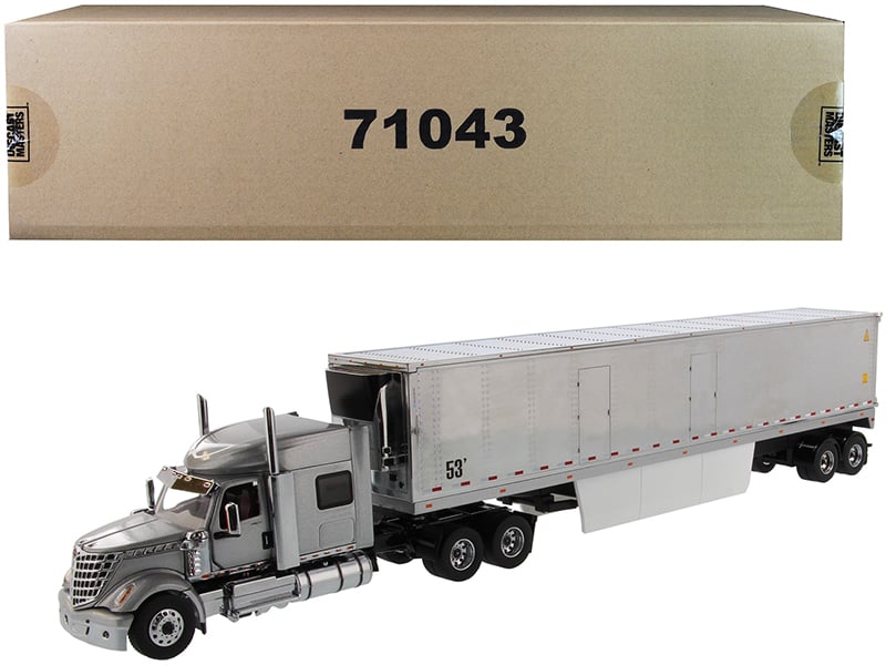 International LoneStar Sleeper Cab Silver with 53' Reefer Refrigerated Chrome Pl