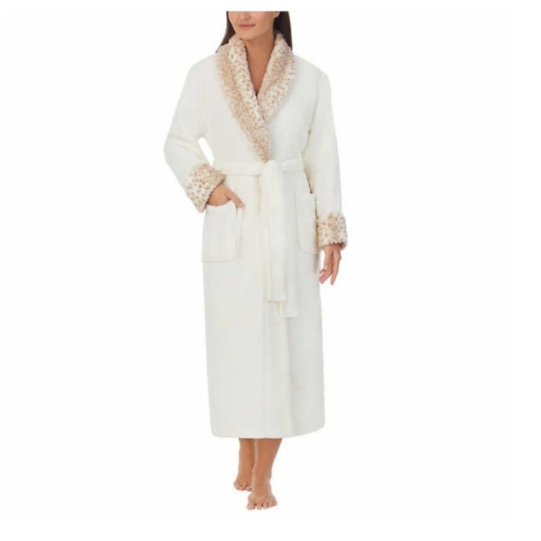 Carole Hochman Ladies' Plush Wrap Robe Faux Fur Collar - white