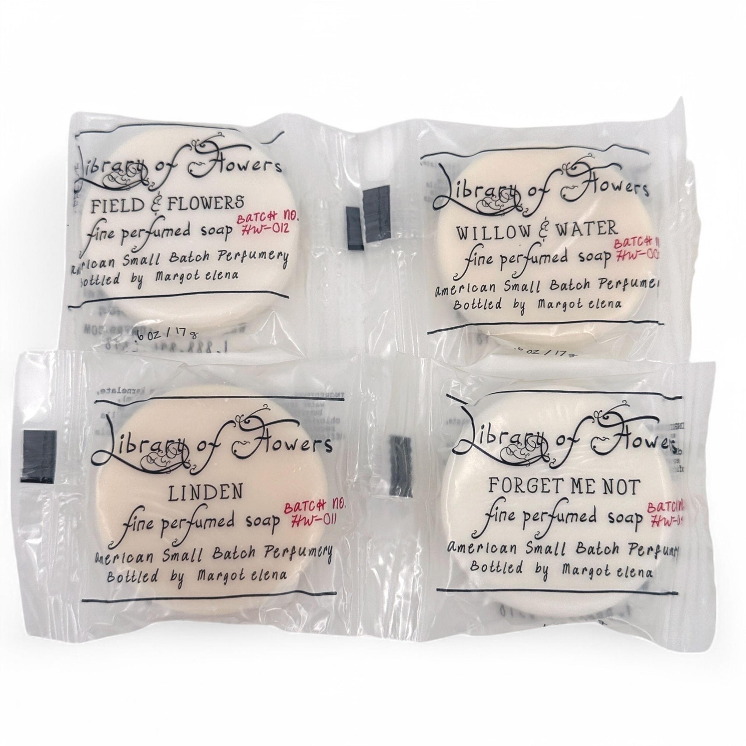 Library of Flowers Soap Mini Lot of 4 Linden Willow & Water Forget Me Not